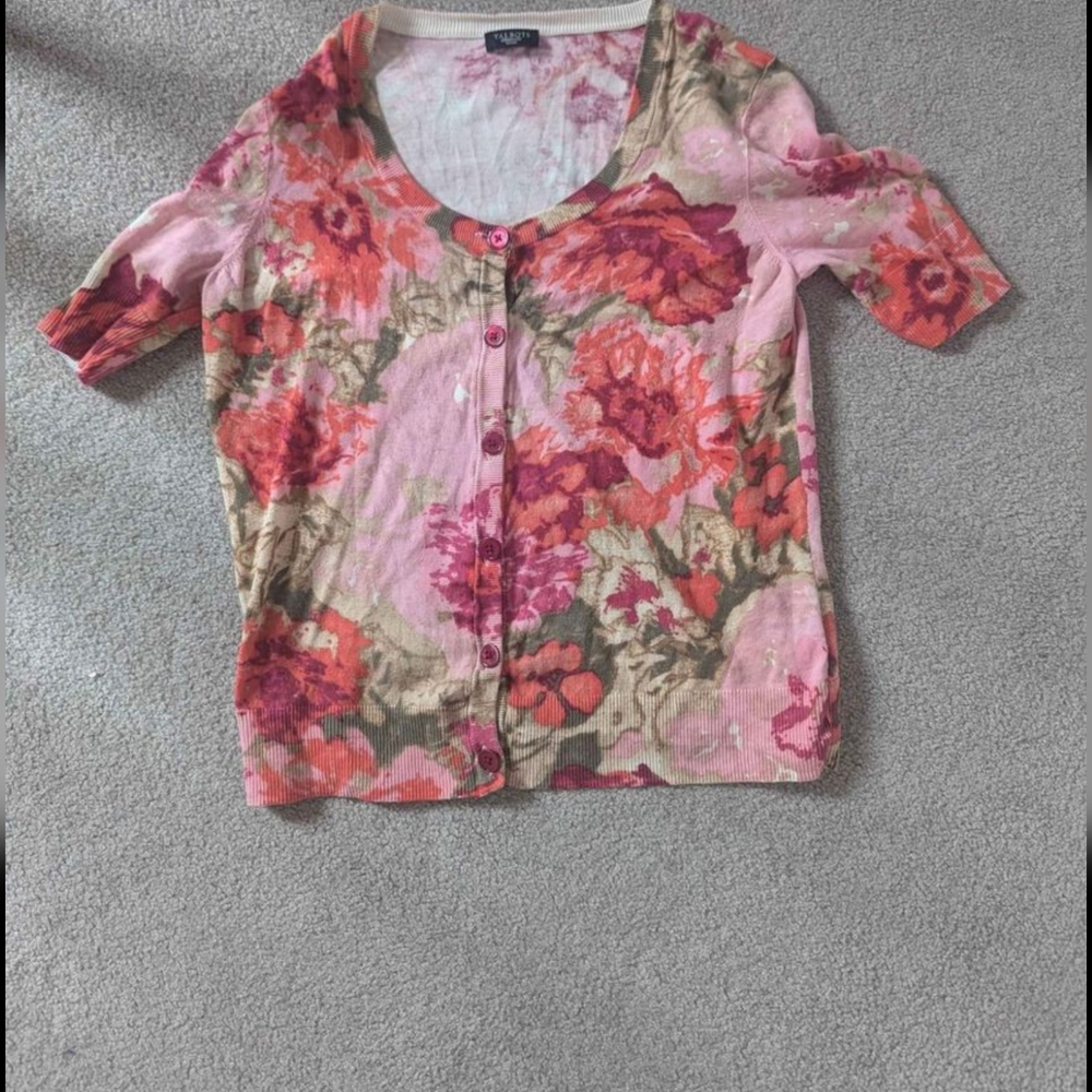 Talbots Short Sleeved Floral Cardigan